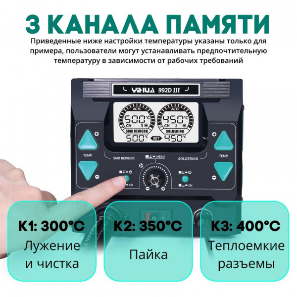Термовоздушная двухканальная паяльная станция YIHUA 992D-III (С245+термофен)
