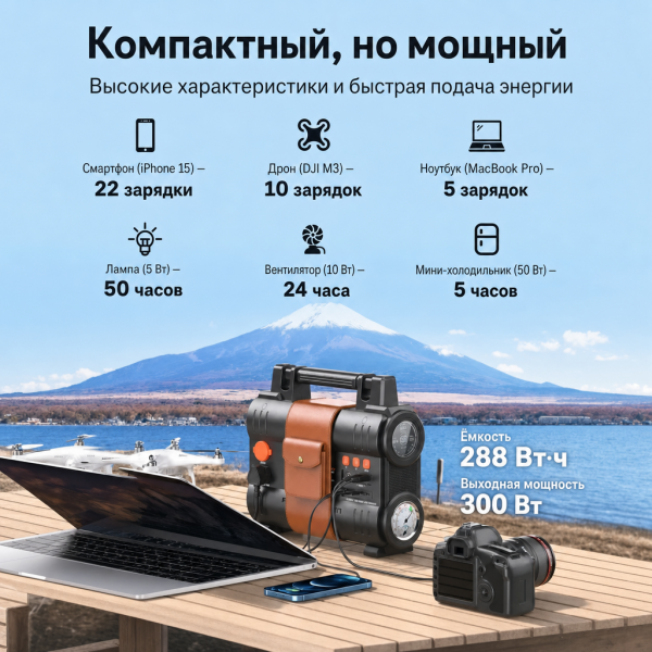 Портативная электростанция BROWEY PN-S300 300Вт/ Зарядная станция PN-S300 с чехлом и фонариком