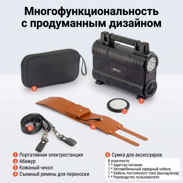 Портативная электростанция BROWEY PN-S300 300Вт/ Зарядная станция PN-S300 с чехлом и фонариком